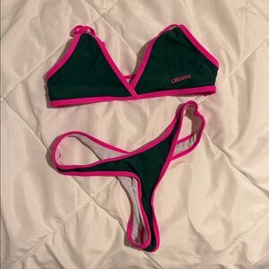 Boutine LA Dark Green and Pink Bikini Set